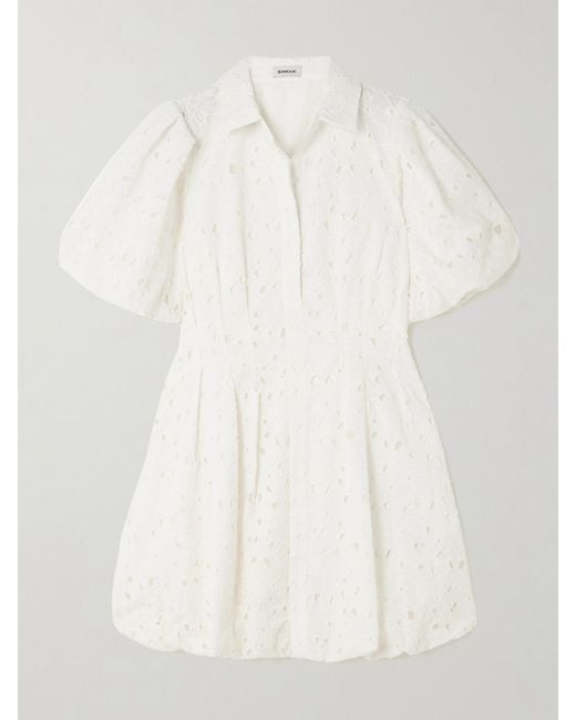 Jonathan Simkhai White Cleo Pleated Broderie Anglaise Cotton Mini Shirt Dress