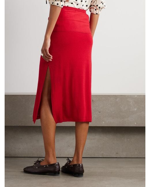 Proenza Schouler Red Phelan Tie-Front Pointelle-Knit Linen-Blend Midi Skirt