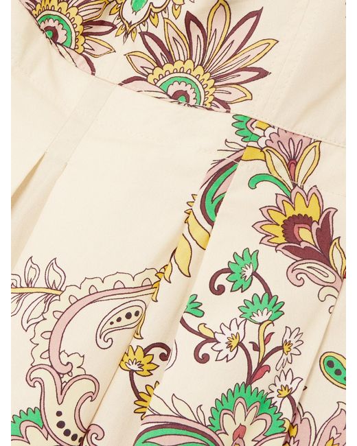 Etro Natural Pleated Printed Cotton-Poplin Midi Dress