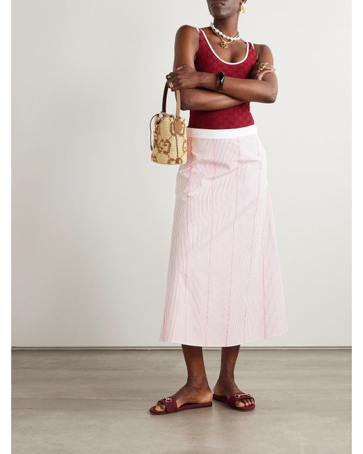 Gucci Pink Striped Cotton-Poplin Midi Skirt