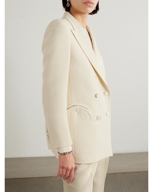 Blazé Milano Natural Resolute Everyday Double-Breasted Silk Twill-Trimmed Wool-Crepe Blazer