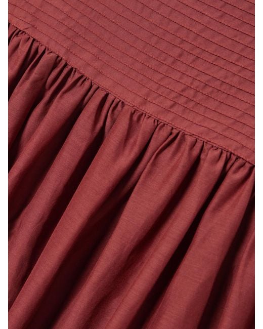 Matteau Red Pintucked Organic Cotton And Silk-Blend Maxi Dress