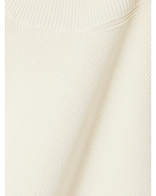 Victoria Beckham White Asymmetric Ribbed-Knit And Draped Crepe Turtleneck Dress