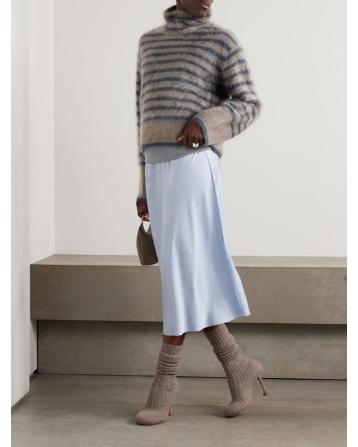 Lisa Yang Gray Floren Striped Brushed-Cashmere Turtleneck Sweater