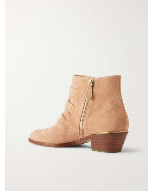 Chloé Brown Susan Embellished Suede Ankle Boots