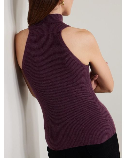 Lisa Yang Purple Freya Ribbed Cashmere Turtleneck Tank