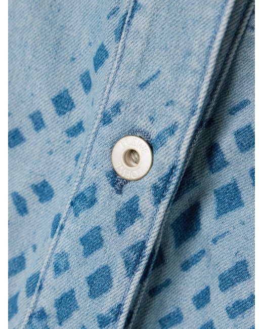 Loewe Blue Paula's Ibiza Hooded Cropped Leather-Trimmed Printed Denim Jacket