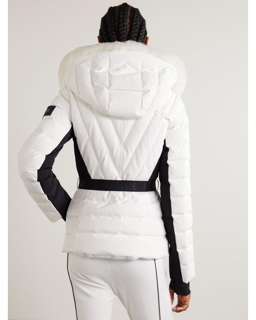 Mackage White Elita Hooded Belted Quilted Down Ski Jacket