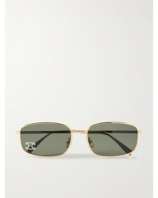Céline Green Triomphe Crystal-Embellished Square-Frame-Tone Sunglasses