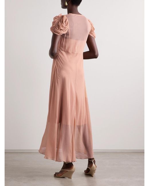 Zimmermann Pink Eden Asymmetric Gathered Silk-Georgette Dress