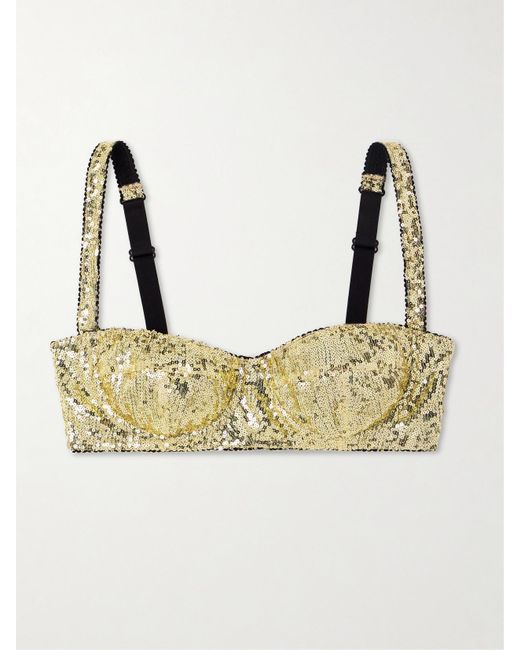 Dolce & Gabbana Metallic Sequined Tulle Underwired Balconette Bra