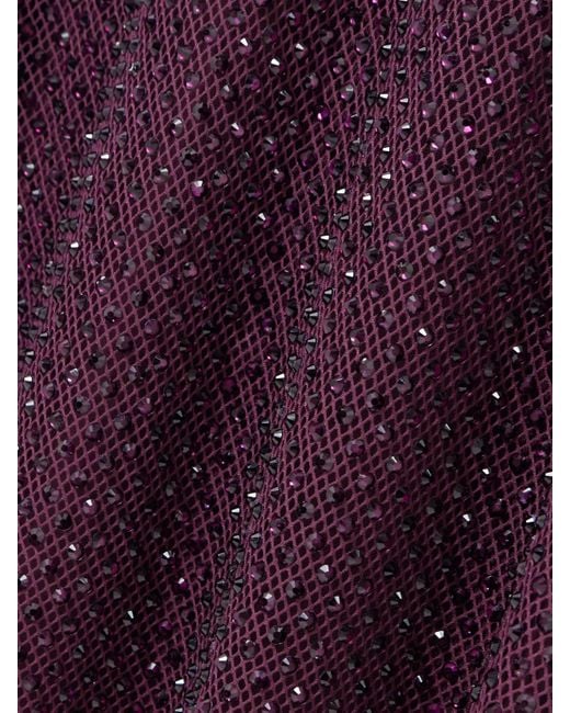Self-Portrait Purple Crystal-Embellished Fishnet Turtleneck Midi Dress