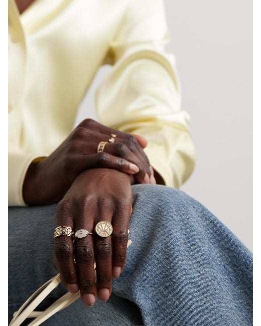 Sydney Evan Natural Small Luck Coin 14-Karat Diamond Signet Ring