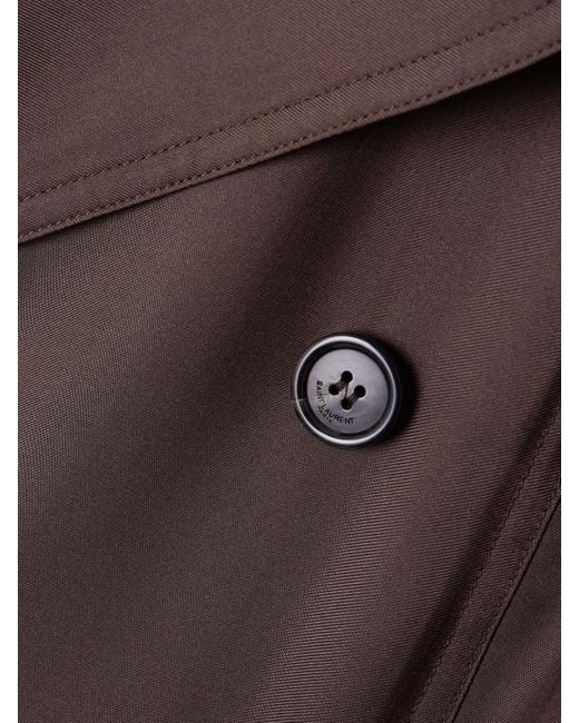 Saint Laurent Brown Double-Breasted Belted Silk-Twill Trench Coat