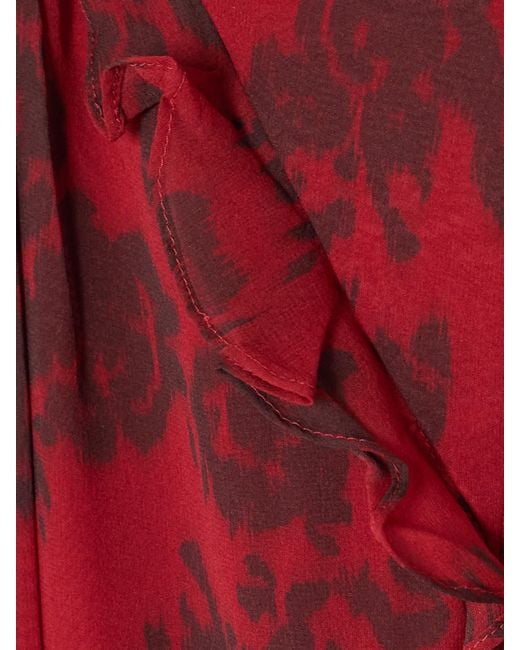 Saloni Red Jacqui-B Printed Silk Crepe De Chine Maxi Dress