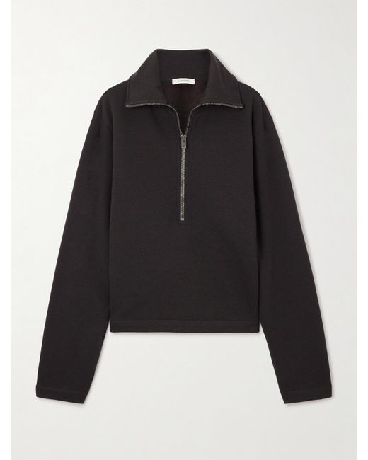 Lemaire Black Wool And Cotton-Blend Zip-Up Sweater