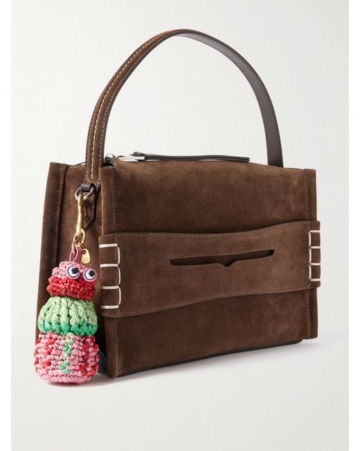 Anya Hindmarch Red Sea Urchin Leather-Trimmed Raffia Bag Charm