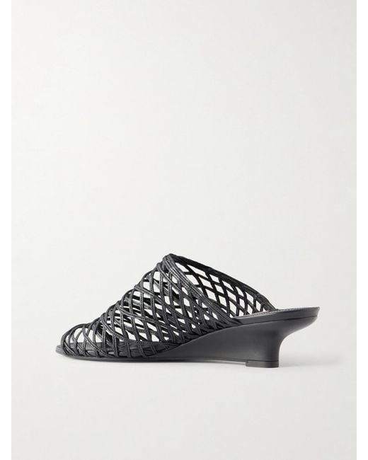 Totême Black Woven Leather Wedge Mules