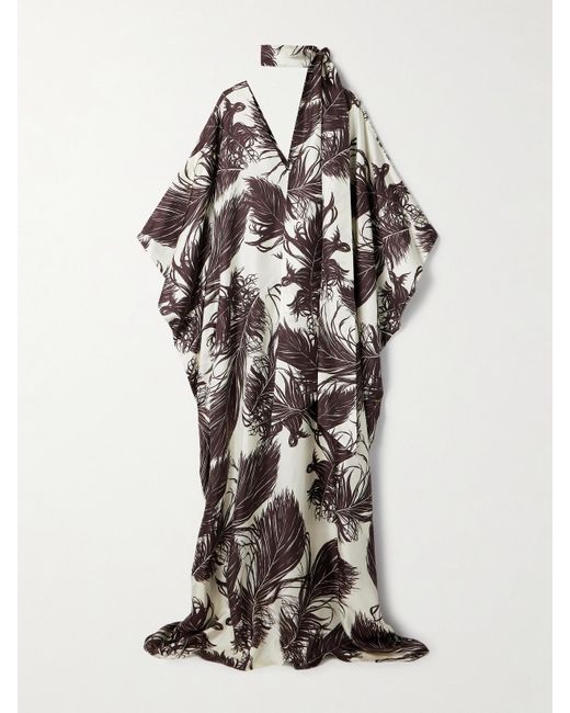 Oscar de la Renta White Scarf-Detailed Printed Silk-Twill Gown