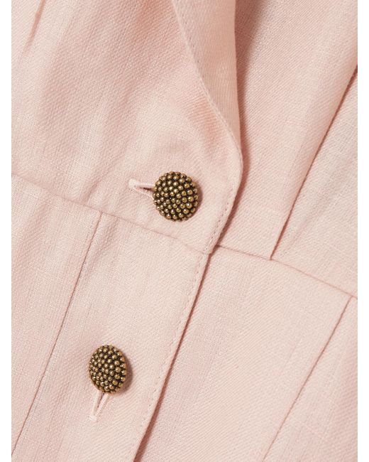 Loro Piana Pink Bryce Midi-Wickelkleid Aus Leinen Mit Falten Und Bindegürtel