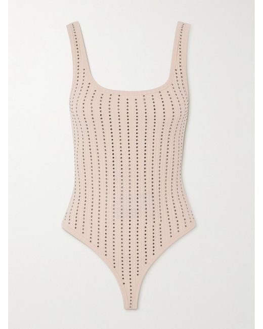 The Attico White Crystal-Embellished Ribbed Cotton-Jersey Bodysuit