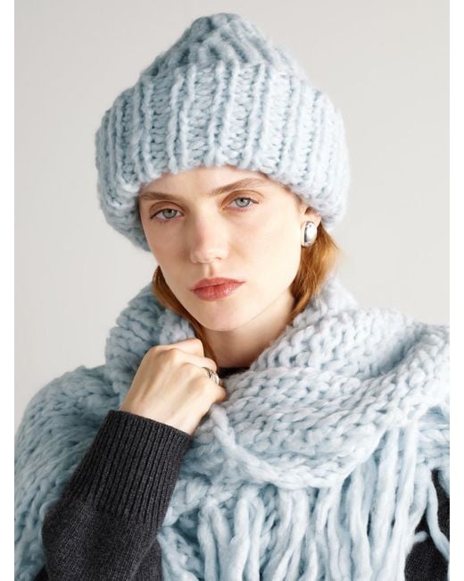 Suzie Kondi Blue Lumi Ribbed Cashmere Beanie
