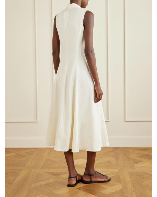 Ralph Lauren White Kensley Canvas Silk And Linen-Blend Midi Dress