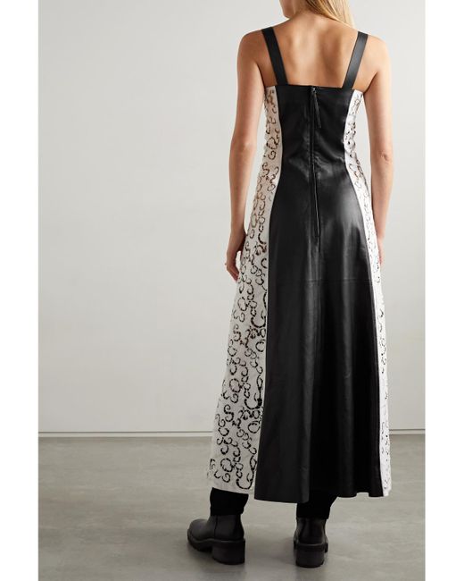 Gabriela Hearst Black Abami Paneled Lace Motif Leather Maxi Dress