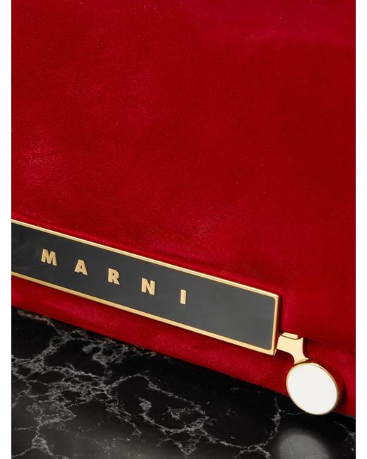 Marni Red Vhs E/W Schultertasche Aus Veloursleder Mit Verzierung