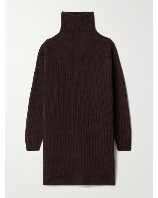 Lemaire Black Ribbed Wool Turtleneck Mini Dress