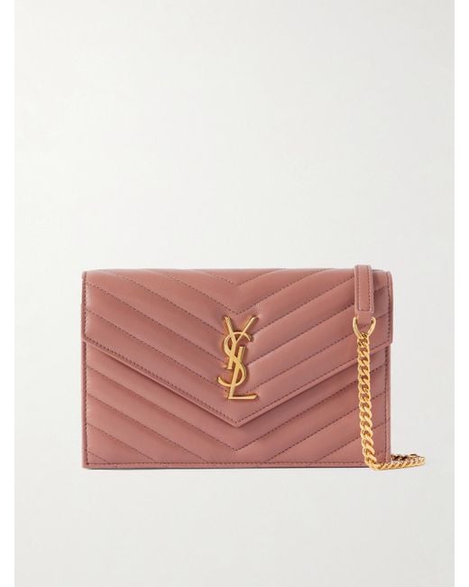 Saint Laurent Pink Cassandre Envelope Chain Mini Matelassé Leather Wallet
