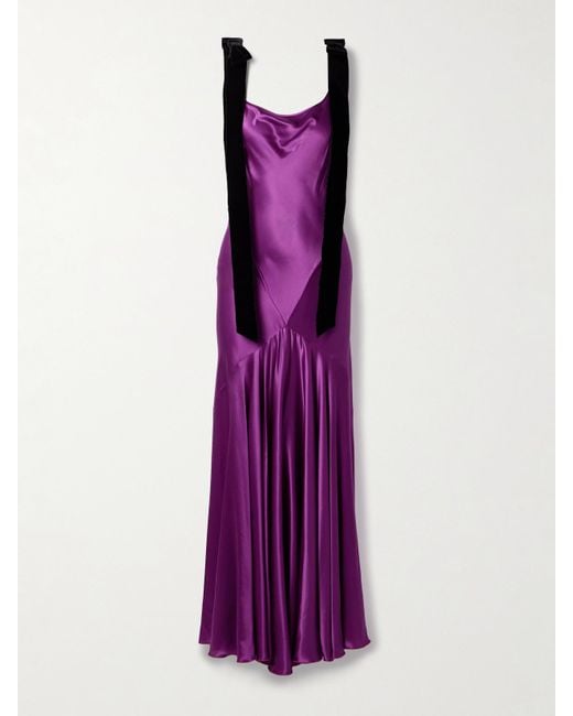 Nina Ricci Purple Maxikleid Aus Satin Mit Samtbesätzen Zum Binden