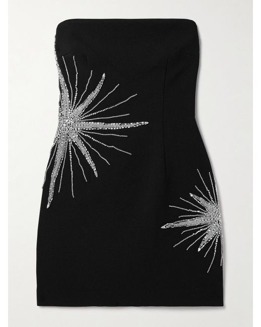 Rebecca Vallance Black Estella Strapless Crystal-Embellished Crepe Mini Dress