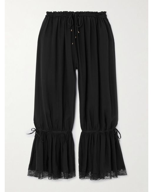 Chloé Black Lace-Trimmed Silk Pants