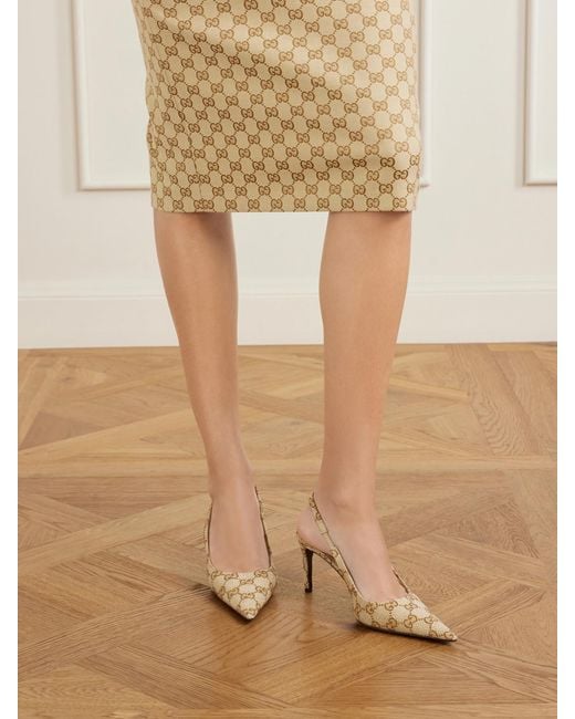 Gucci White Donna 80 Embellished Gg Supreme Canvas-Jacquard Slingback Pumps
