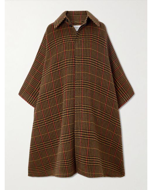 Saint Laurent Brown Checked Wool And Llama-Blend Cape