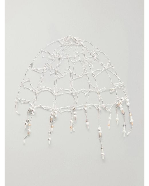 Rabanne White Chainmail Beads-Embellished Headpiece