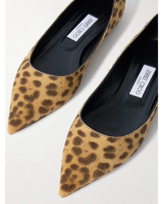 Jimmy Choo White Love Leopard-Print Pony Hair Ballet Flats