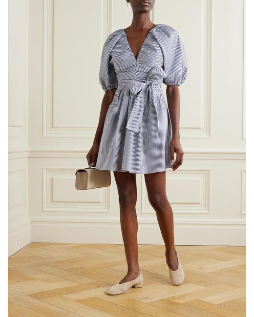 Carolina Herrera Purple Belted Striped Cotton-Poplin Mini Dress