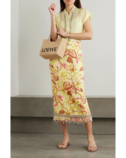 Zimmermann Metallic Matchmaker Crystal-Embellished Floral-Print Linen Midi Skirt