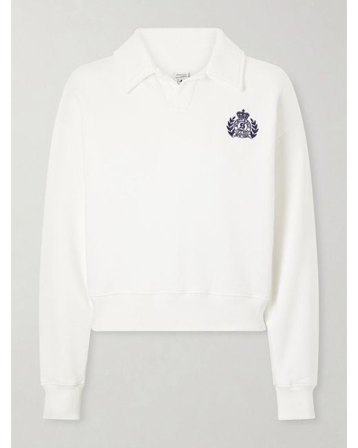 Sporty & Rich White Embroidered Ribbed-Detail Cotton Sweatshirt