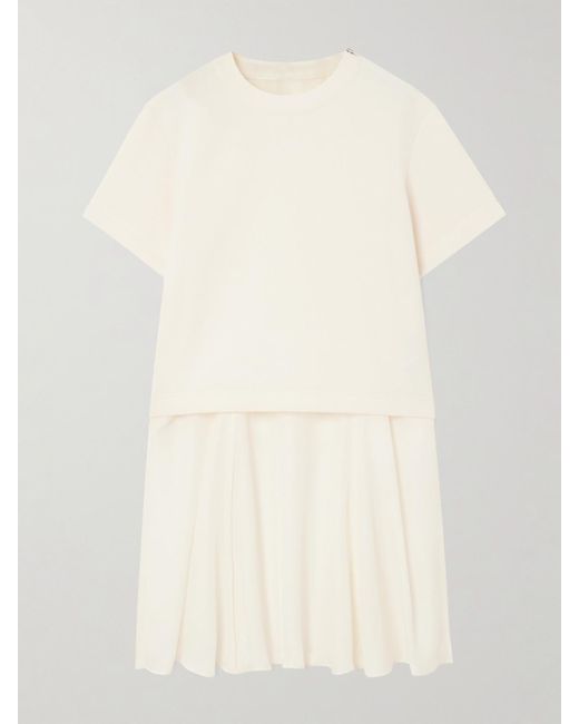 Sacai Natural Layered Canvas And Chiffon T-Shirt