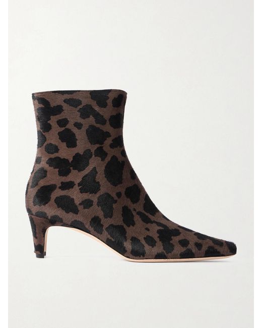 Staud Black Wally Leopard-Print Calf Hair Ankle Boots