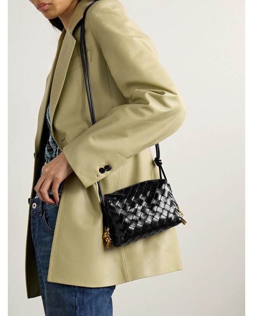 Bottega Veneta Black Loop Mini Intrecciato Leather Shoulder Bag