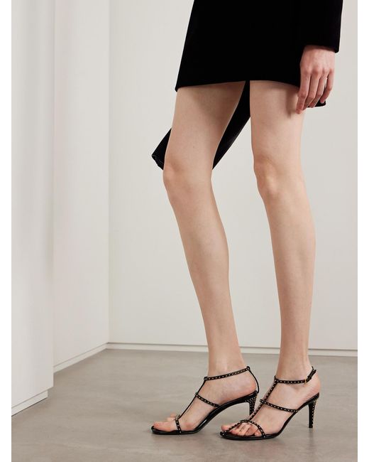 Khaite White Cage Studded Glossed-Leather Sandals