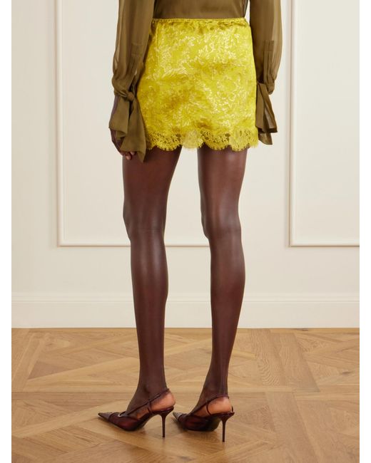 Saint Laurent Yellow Lace-Trimmed Metallic Floral-Jacquard Mini Skirt