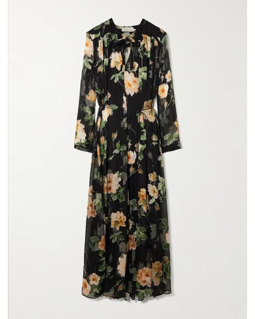 Zimmermann Black Luna Floral Long Sleeve Silk Burnout Maxi Dress