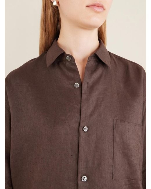 Ssstein Brown Oversized Linen Shirt