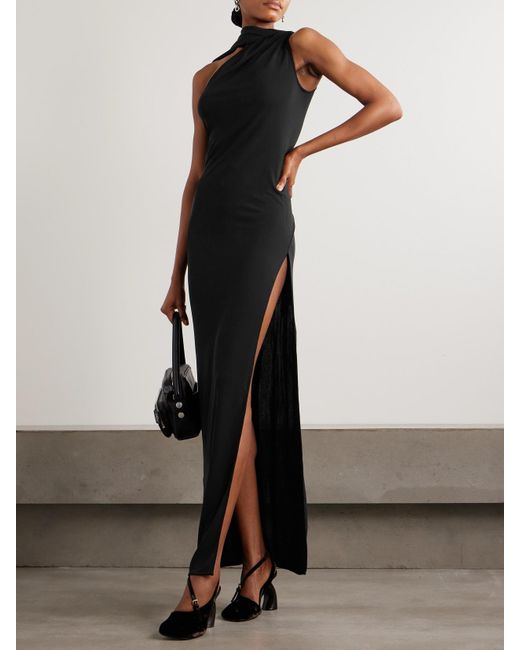 Acne White Dassy One-Shoulder Fringed Tie-Detailed Stretch-Knit Gown