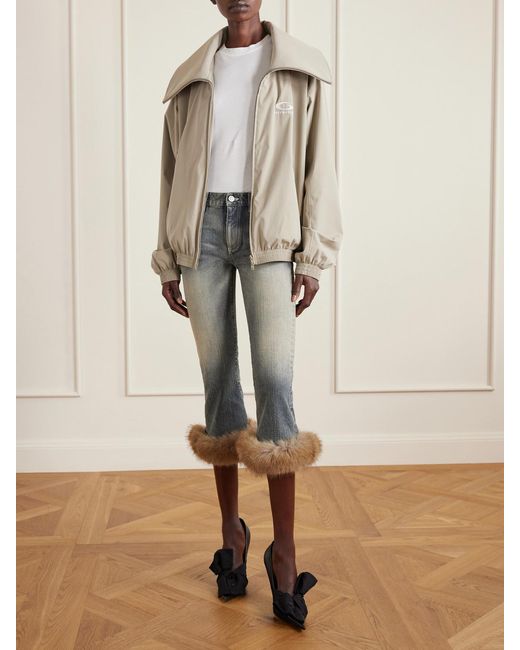 Balenciaga Blue Cropped Plush-Trimmed Low-Rise Flared Jeans